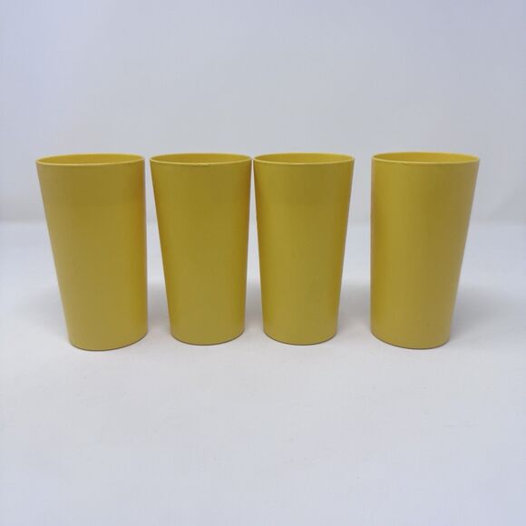 Vintage Yellow CHEX Advertising Plastic Cups Tumblers Lot of 4 Retro Food Snacks - Picture 2 of 5
